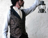 Brown and Black Floral Tapestry and Silk Steampunk Victorian Lapeled Gentlemen's Vest - dashandbag