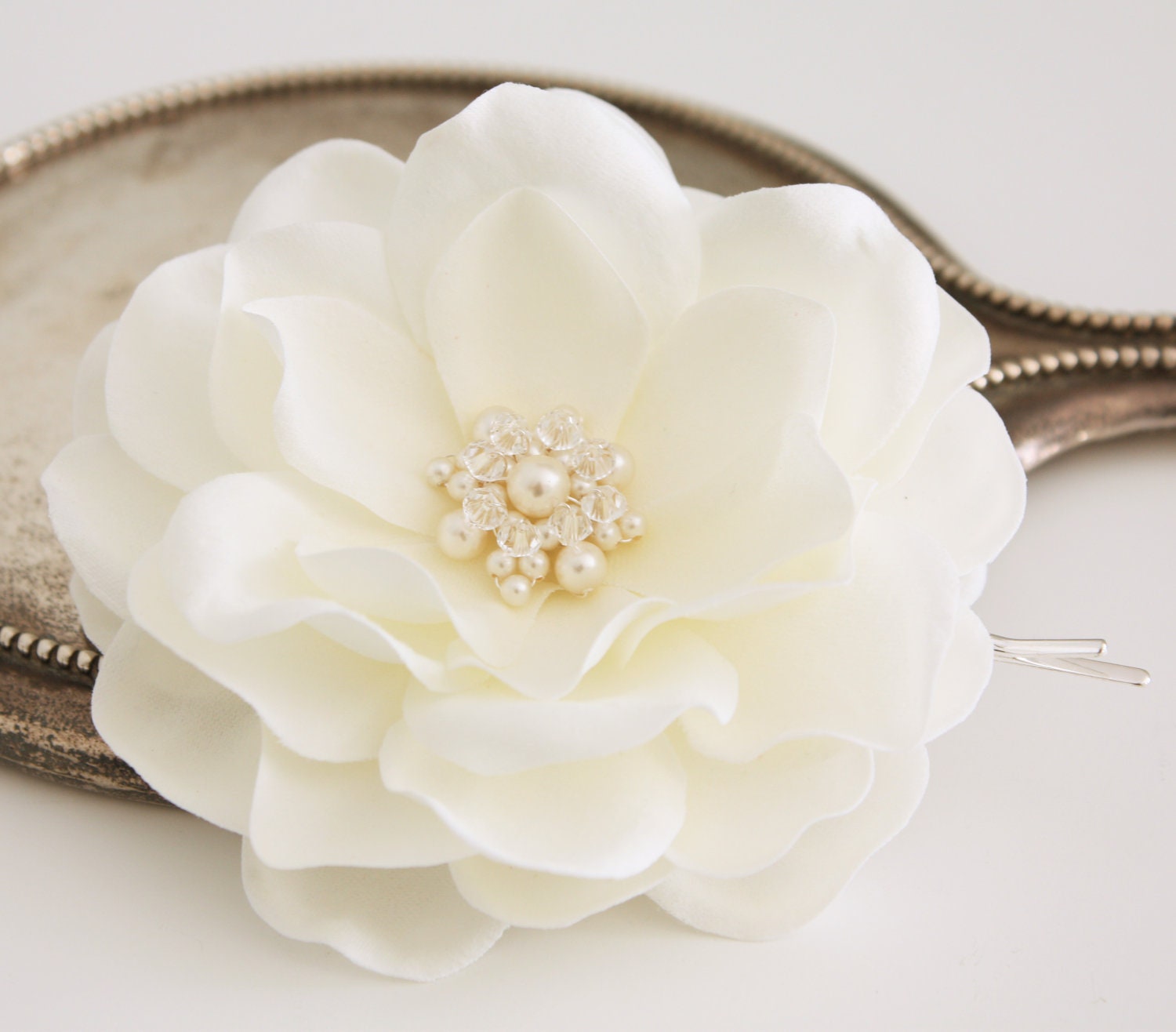 Ivory Whimsical Magnolia Bridal Hair Flower Accessory Fascinator by Virginiageigerjewels