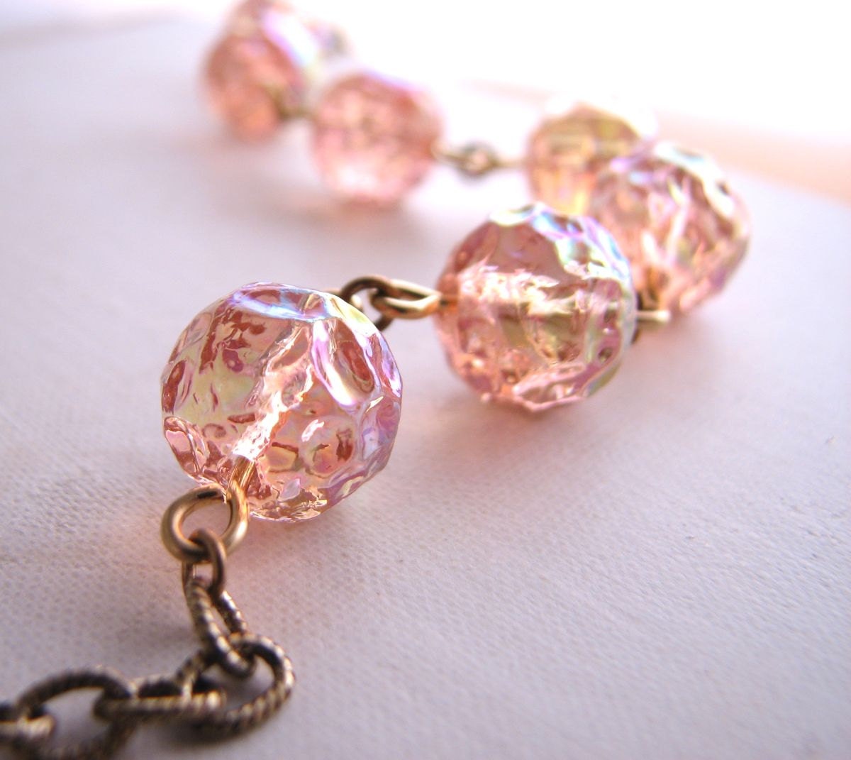Blush  peach pink beaded necklace with vintage German glass