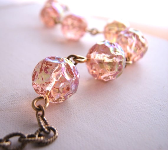 Blush  peach pink beaded necklace with vintage German glass
