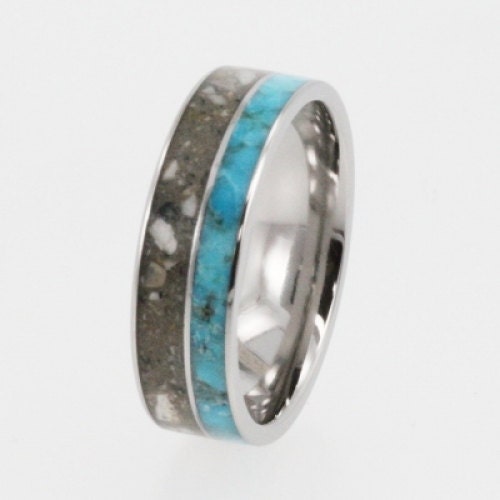 Pet Jewelry / Memorial Ring / Titanium ring with Pet ashes and Turquoise - Patent Pending