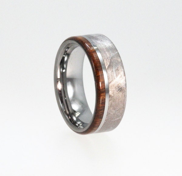 Meteorite Ring Mens Tungsten Meteorite Wedding Rings with Ironwood ...