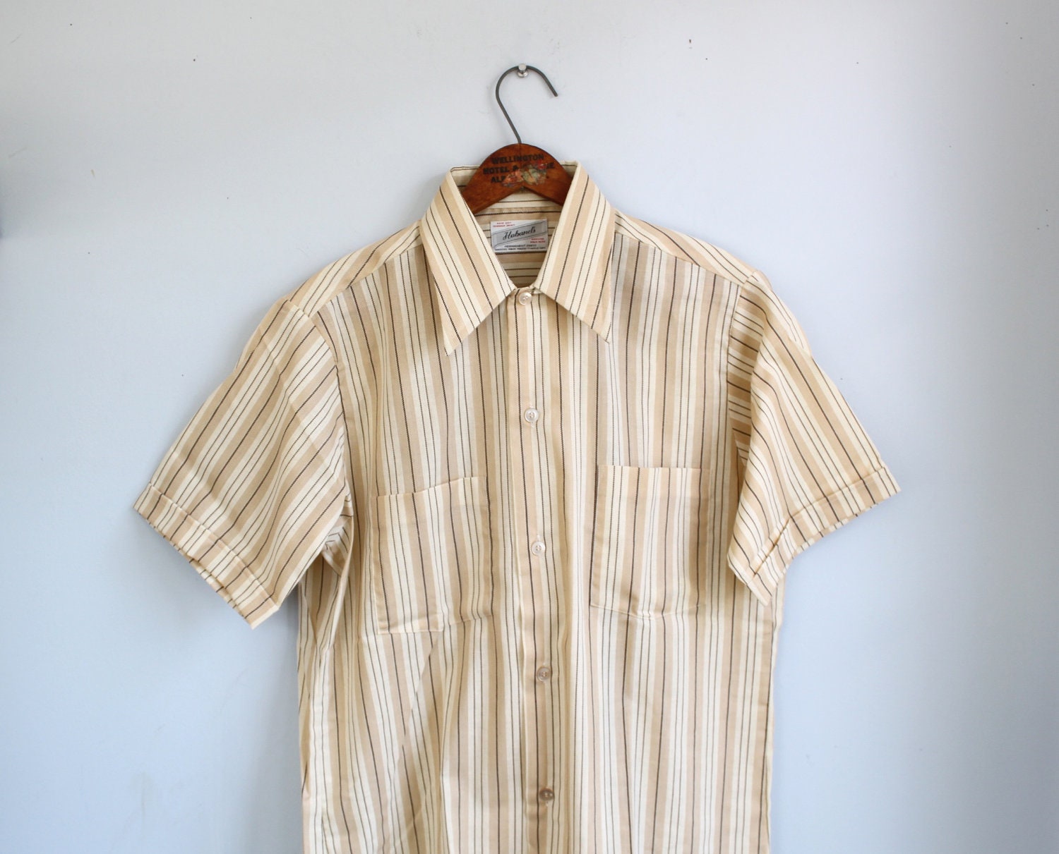 vintage 1950s men's short sleeve shirt. Size med. Deadstock. Haband's Genuine Palo Alto. Rockabilly Mad Men / the SMORES shirt