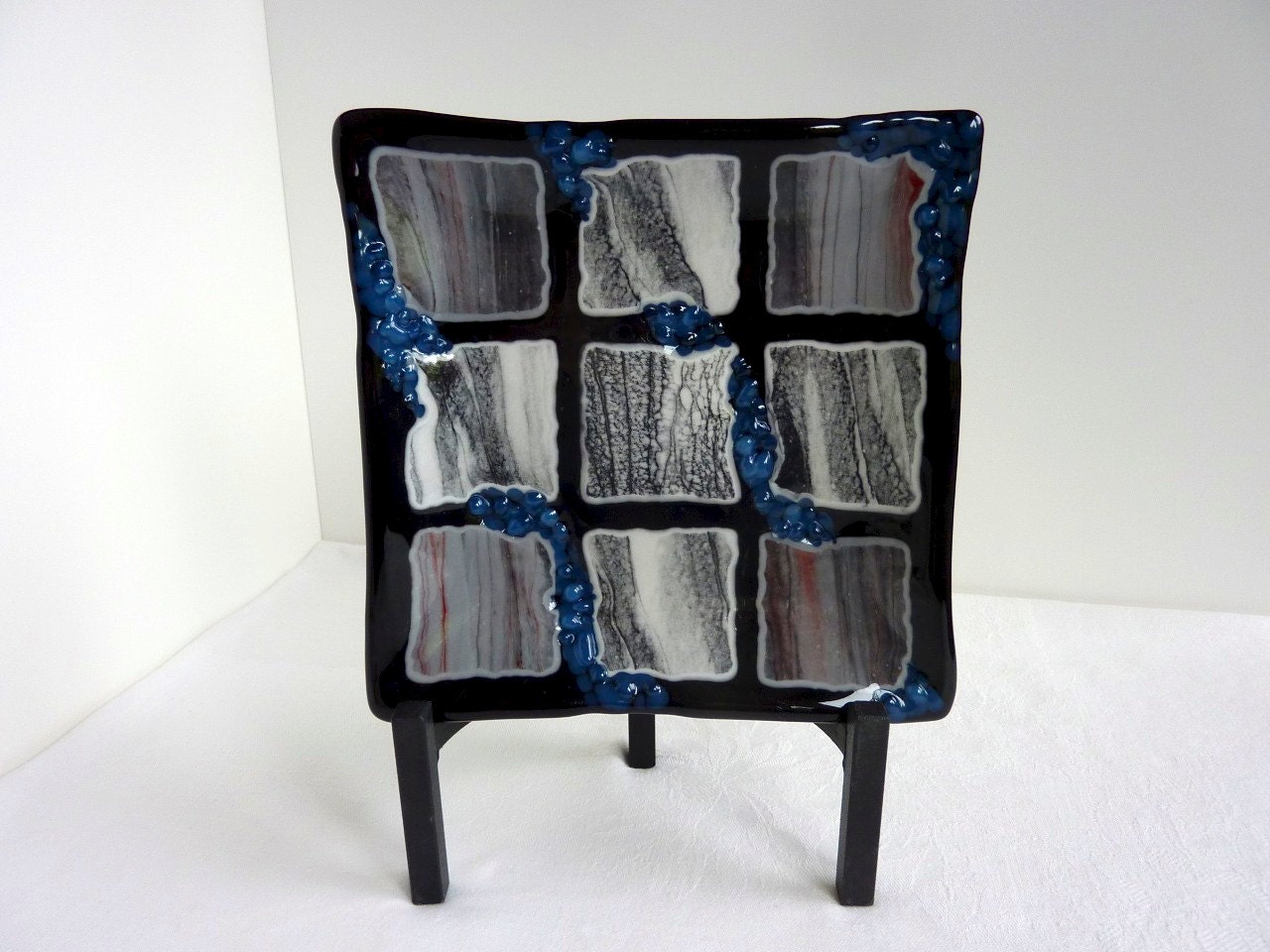 Fused Glass Art Plate in Shades of Black and Gray