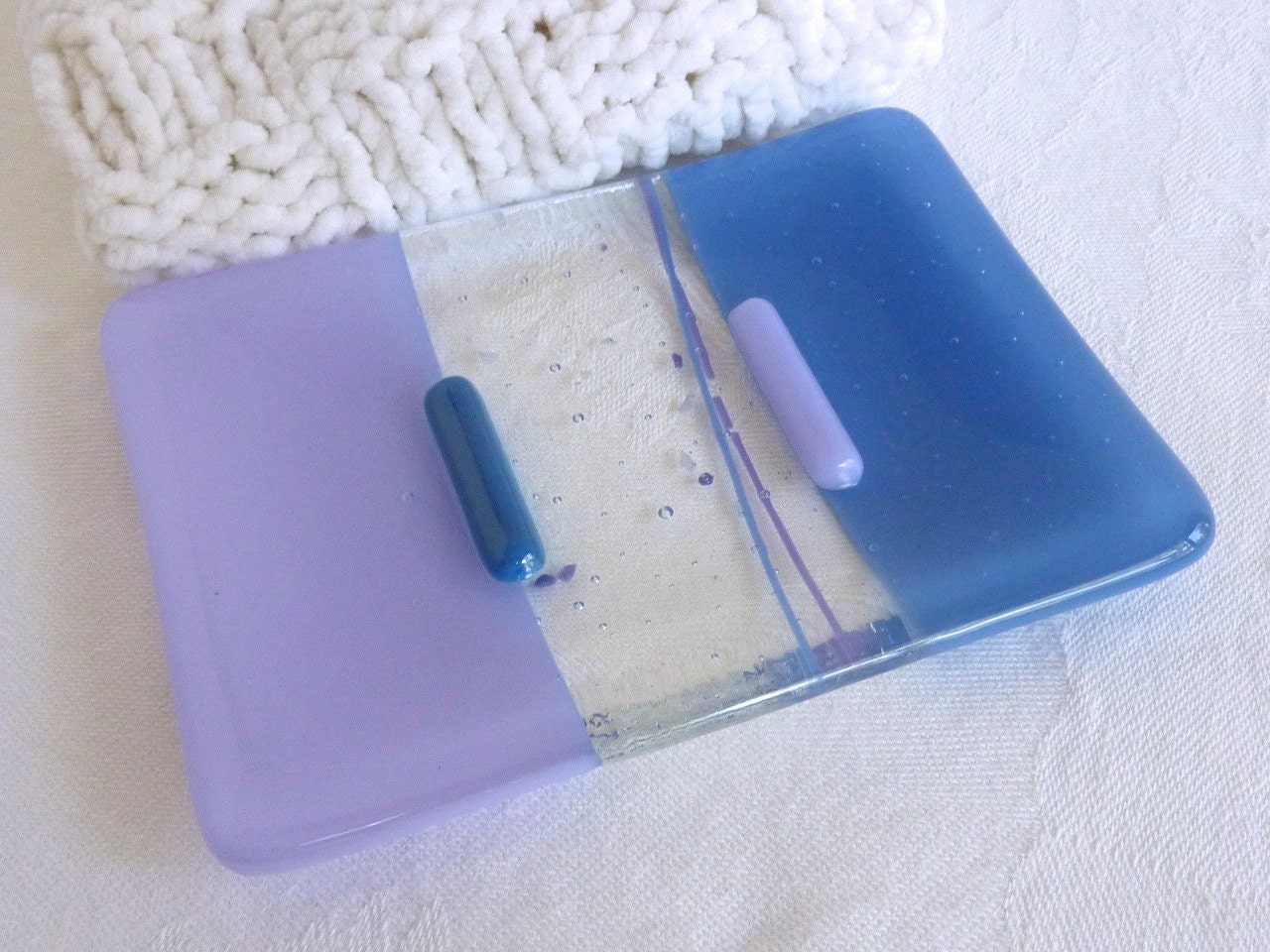 Glass Soap Dish in Lavender and Cobalt Blue