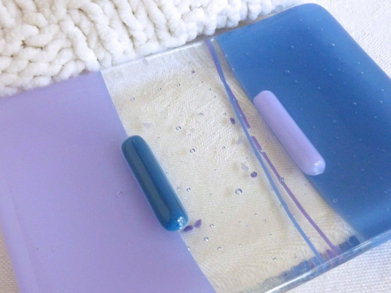 Glass Soap Dish in Lavender and Cobalt Blue