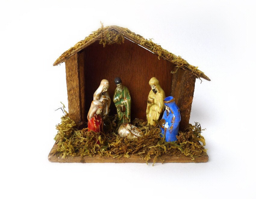 Vintage Christmas Nativity Complete Set Hand Painted Porcelain Figurines Miniature Creche Jesus Mary Joseph Wisemen 1960's - Treasury Item