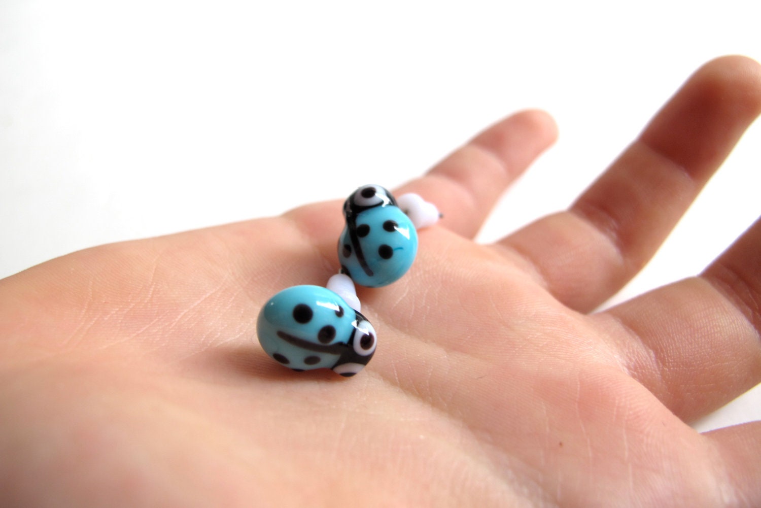 Aqua Ladybug Stud Earrings
