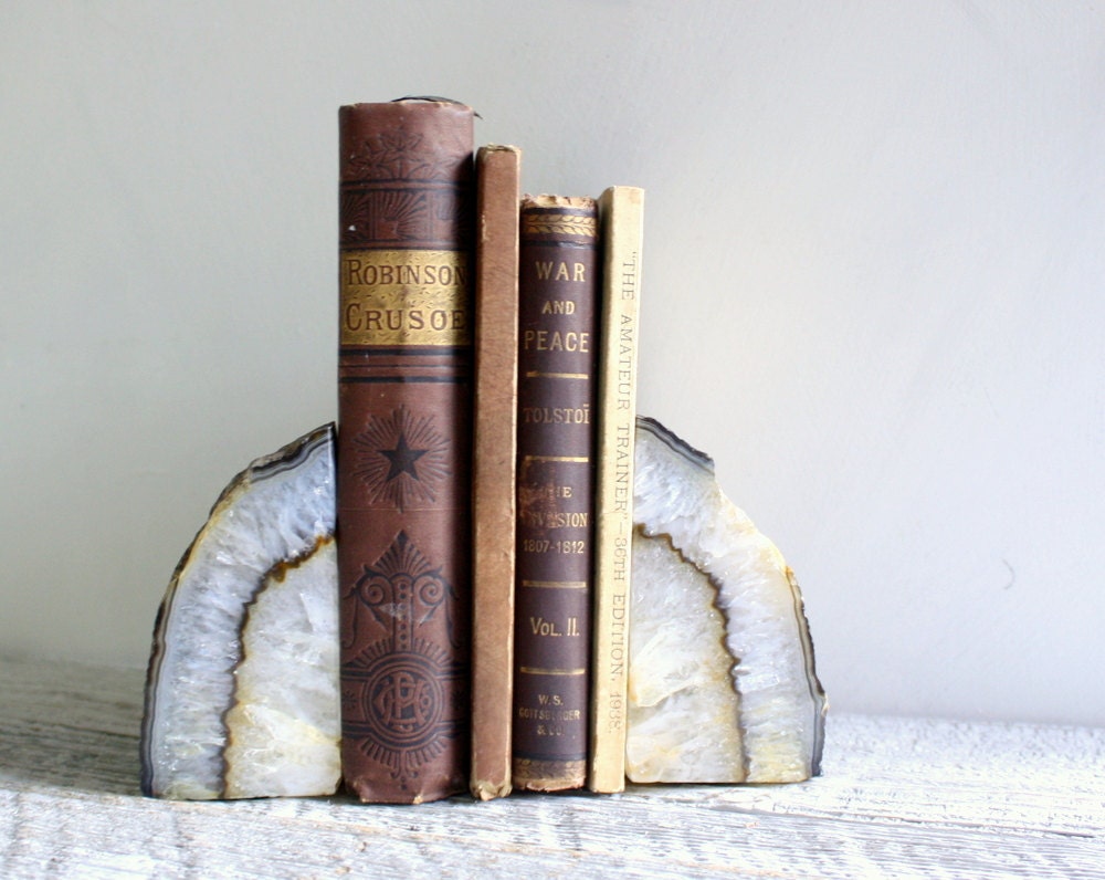 Vintage Geode Agate Rock Bookends