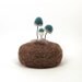 Mushrooms in Teal Nature Scene Home Decor Pincushion Wool Sculpture Made To Order