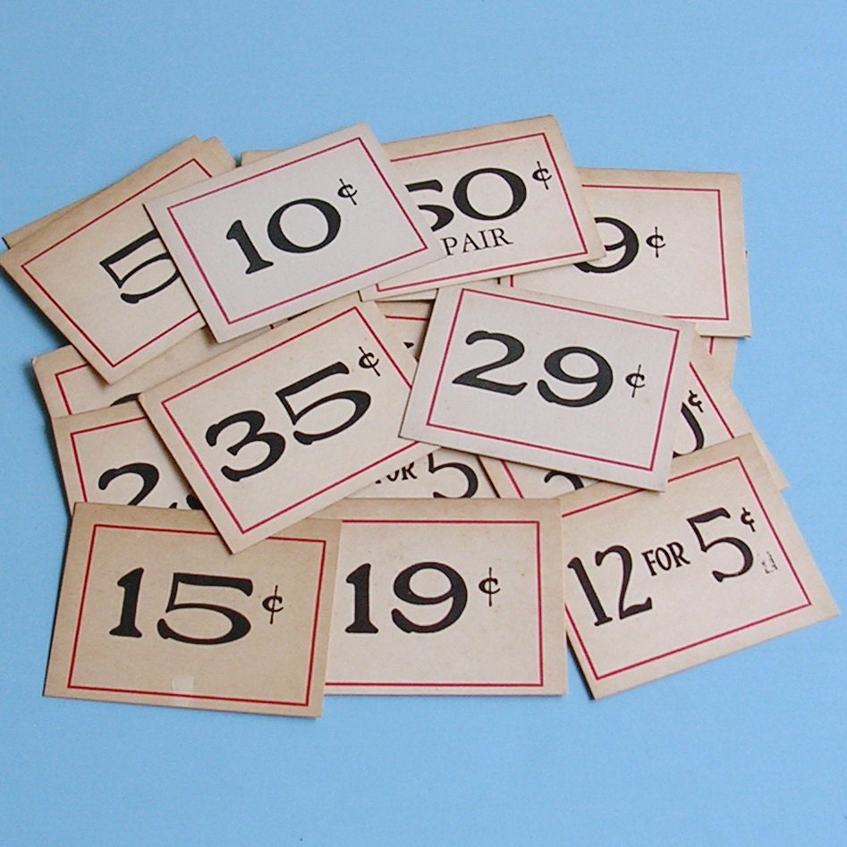Antique Grocery Store Price Tags Vintage Ephemera 20 Numbered Tags