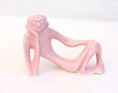 Mid Century Modern Monkey in Stoneware with Light Pink Glaze
