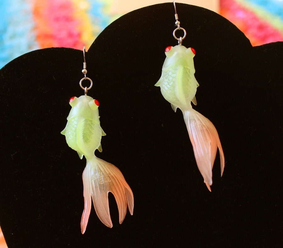 Glow in the Dark Psychedelic Fish Earrings - Yellow & Orange