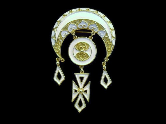 Vintage Brooch: Huge Gold and Enamel Brooch with cross Gorgeous