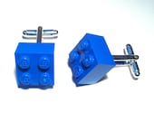 Blue Brick Cufflinks, Cufflinks for weddings, office, grooms - Silver Plated - Handmade using LEGO(r) Bricks - bitsandbadges