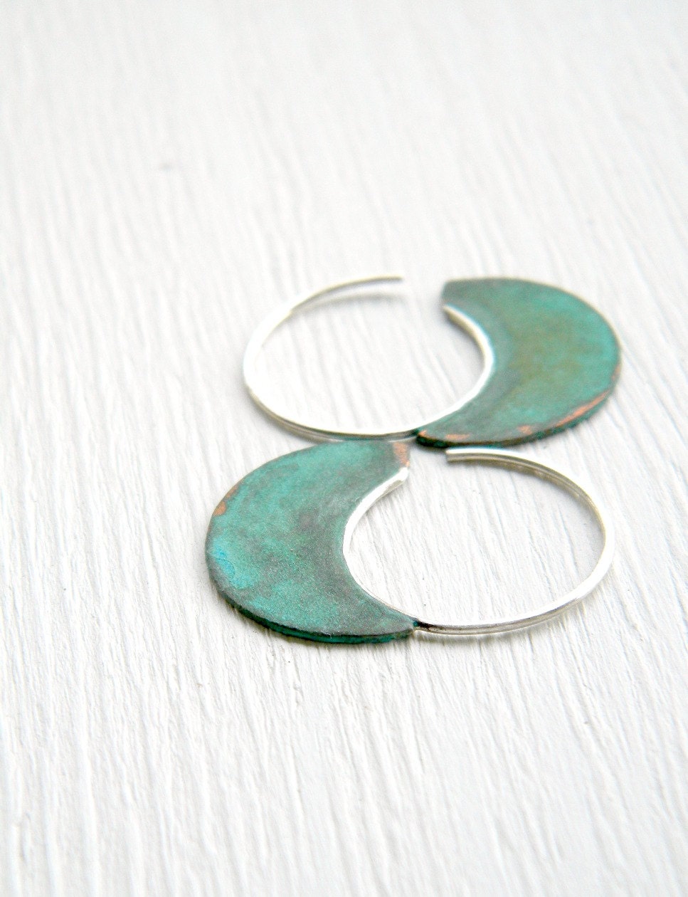 Little Urban Hoops, Verdigris - handmade copper and sterling silver earrings, verdigris patina, made in Italy