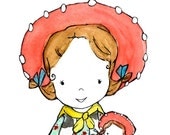 Cowgirl brunette haired 8X10 Children's Art Print