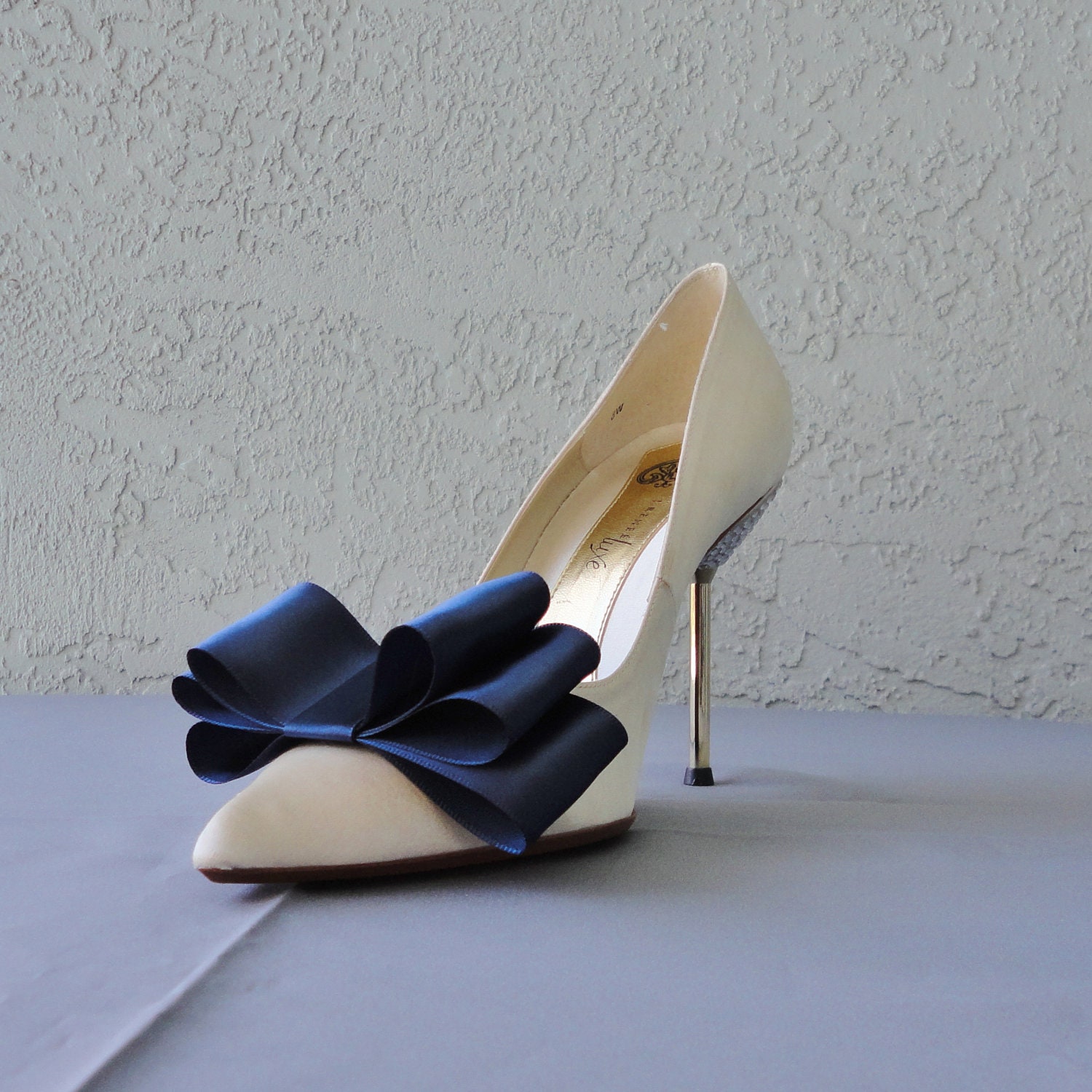 Navy Blue Satin Ribbon Bow Shoe Clips Set Of by Chuletindesigns