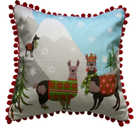 LAST ONE - Holiday Llamas Mountain Top - Pillow Panel