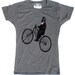 Women's Bicycle T Shirt, Monkey on Bike, in Grey - S, M, L