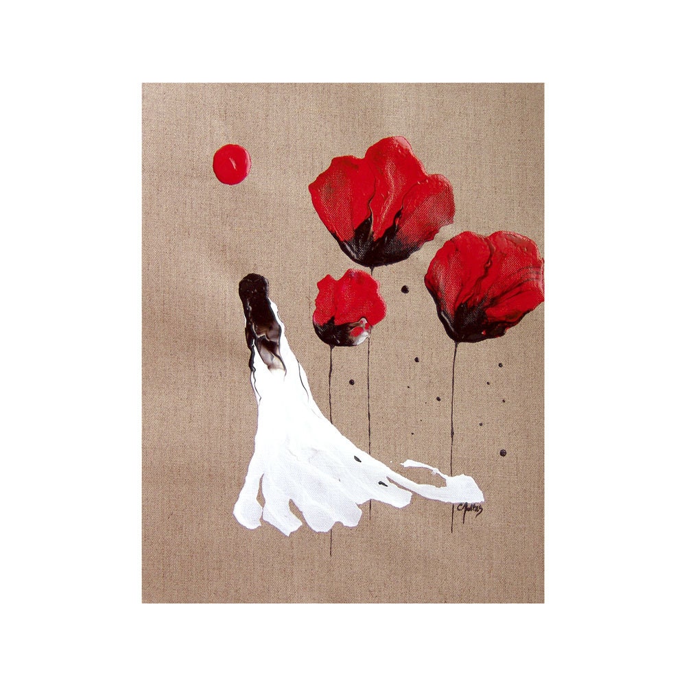 Print Lady Of The Poppies -Red Black Woman Girl Poppy Flower Abstract Fantasy Surreal