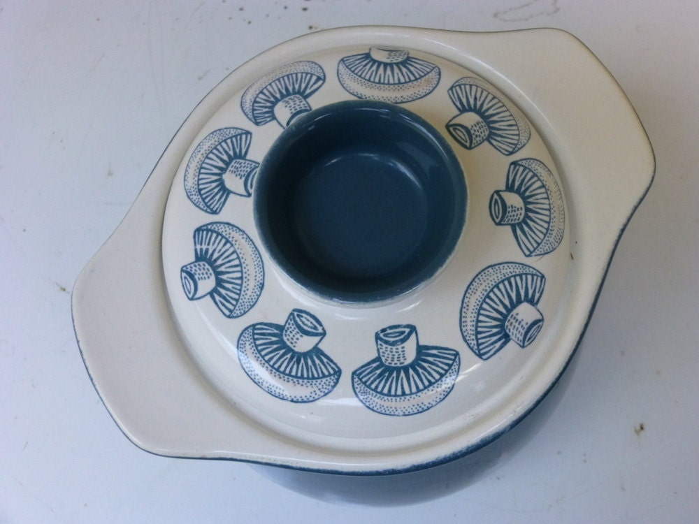 Poole Pottery Lucullus Covered Casserole Mushrooms Blue Moon