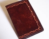 Leather Passport Cover and Card Case Wallet - U.S. Canada European Australia etc. - With Hand Tooled Pattern