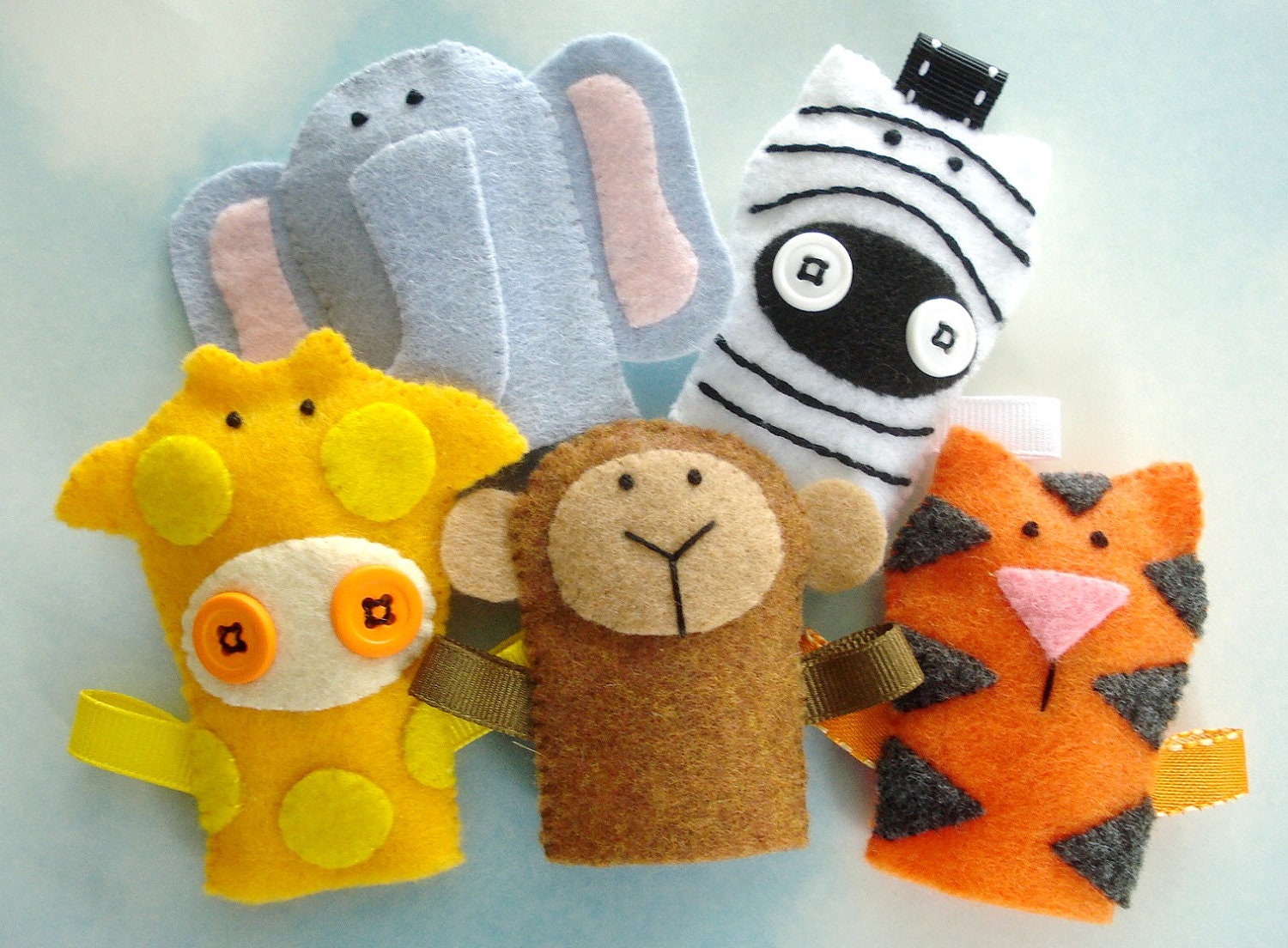 Jungle Animal Felt Finger Puppets Sewing Pattern - PDF ePATTERN for Monkey, Tiger, Elephant, Giraffe, Zebra & Carrying Case