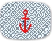 Personalized Melamine Platter Greek Key with Anchor