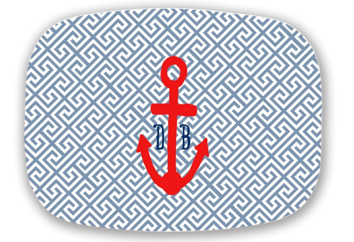 Personalized Melamine Platter Greek Key with Anchor