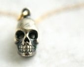 silver skull necklace spirited skull oxidized sterling silver 14kt gold filled chain skull necklace