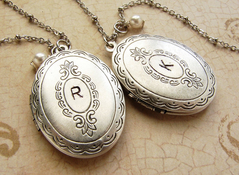 Initial locket necklace, Personalized monogram silver locket necklace personalized silver oval locket