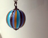 Carnival Stripe Pendant - Colorful Circus Bauble - Turquoise, Teal, Metallic Gold,  Plum Purple, Periwinkle Blue -  Whimsical - Gift Box