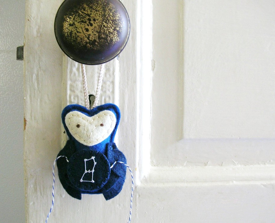ORION Constellation Felt Owl // Galaxy Starry Sky  // Midnight Blue Door Hanger by OrdinaryMommy on Etsy