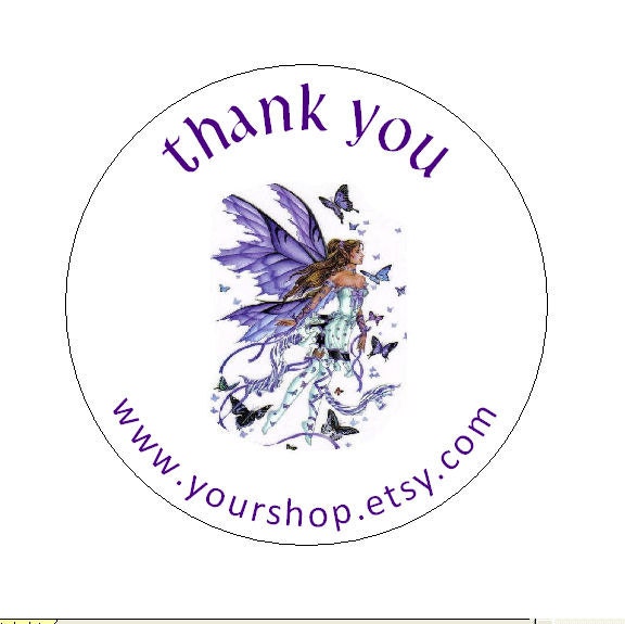 Round Personalized Stickers Thank You  Labels with your shop name 45 Fairy