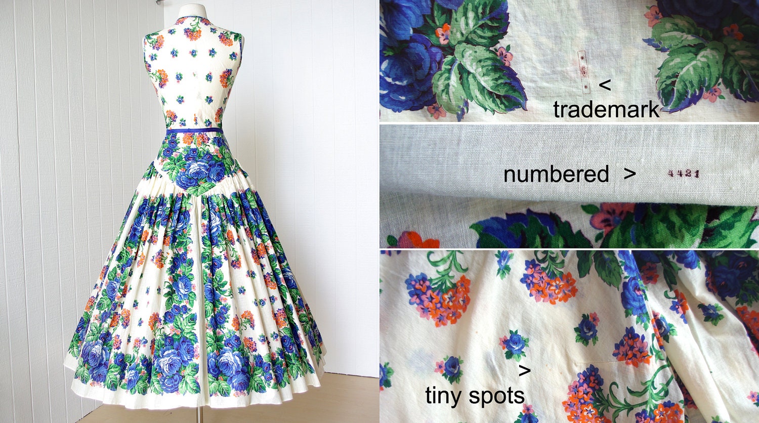 vintage 1930's 1940's dress ...gorgeous SIGNED & NUMBERED romantic floral light gauzy cotton full skirt pin-up summer sun dress