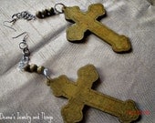Medium Wood Cross Earrings