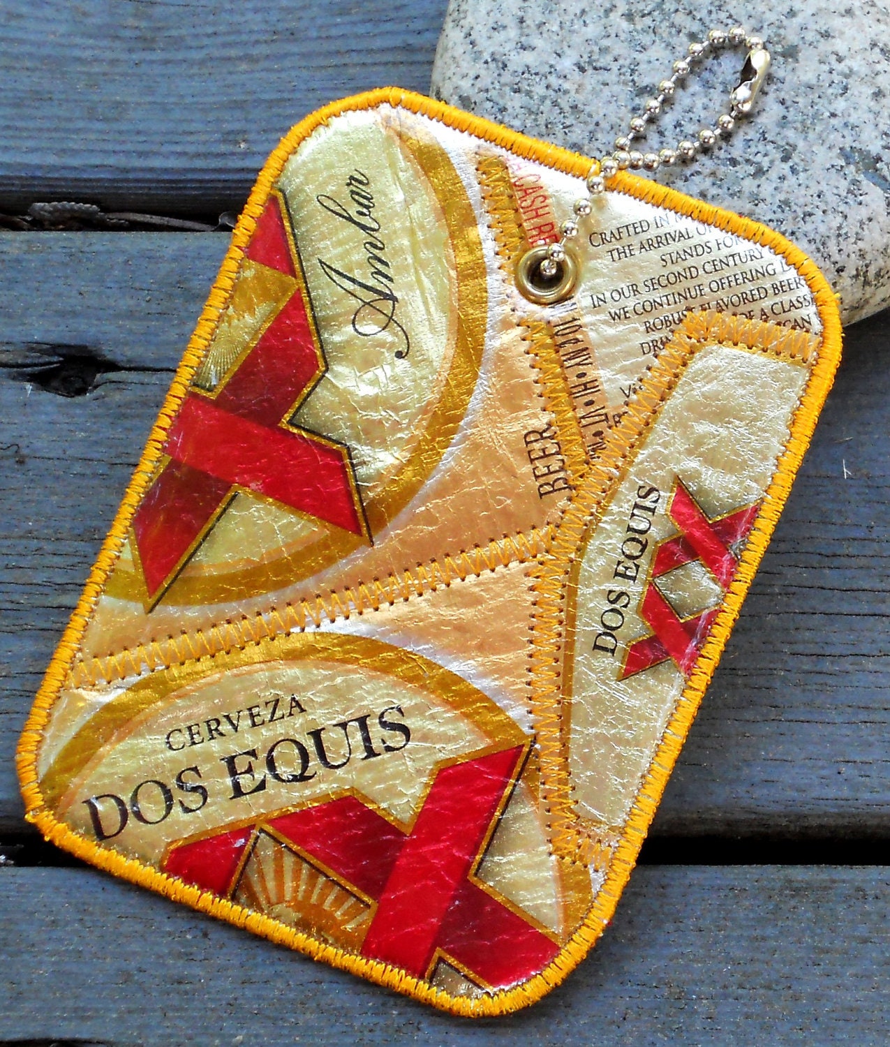 Luggage Tag from Recycled Dos Equis Beer Labels
