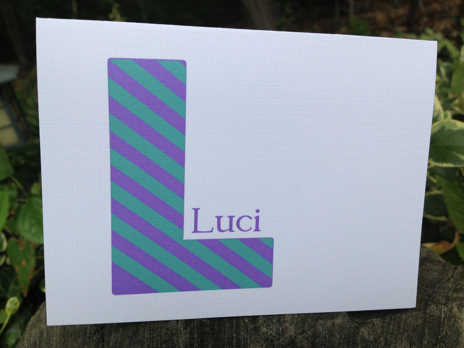 Large teal and purple striped letter notecard Il_570xn