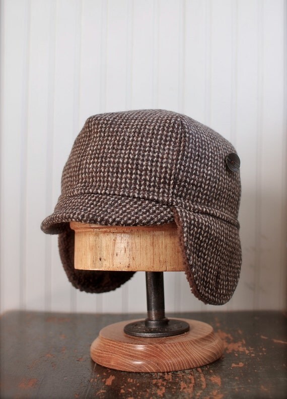 Upcycled brown wool hat with ear flaps mens winter hat by jonboy