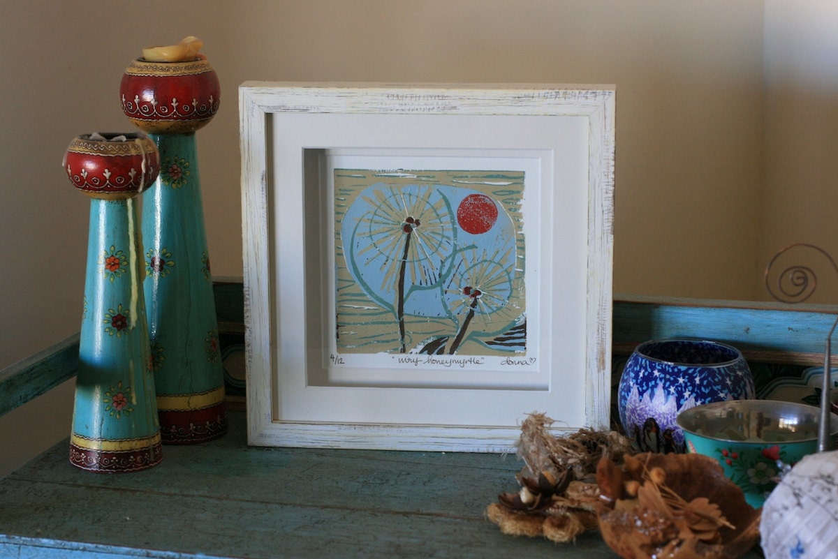 Framed Lino Print, Wiry Honeymyrtle, Limited Edition by Donna Heart