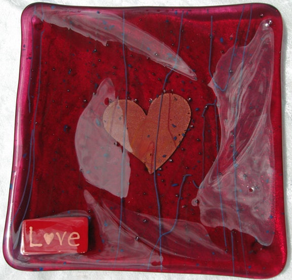 Love - Cranberry Fused Glass Intention Plate