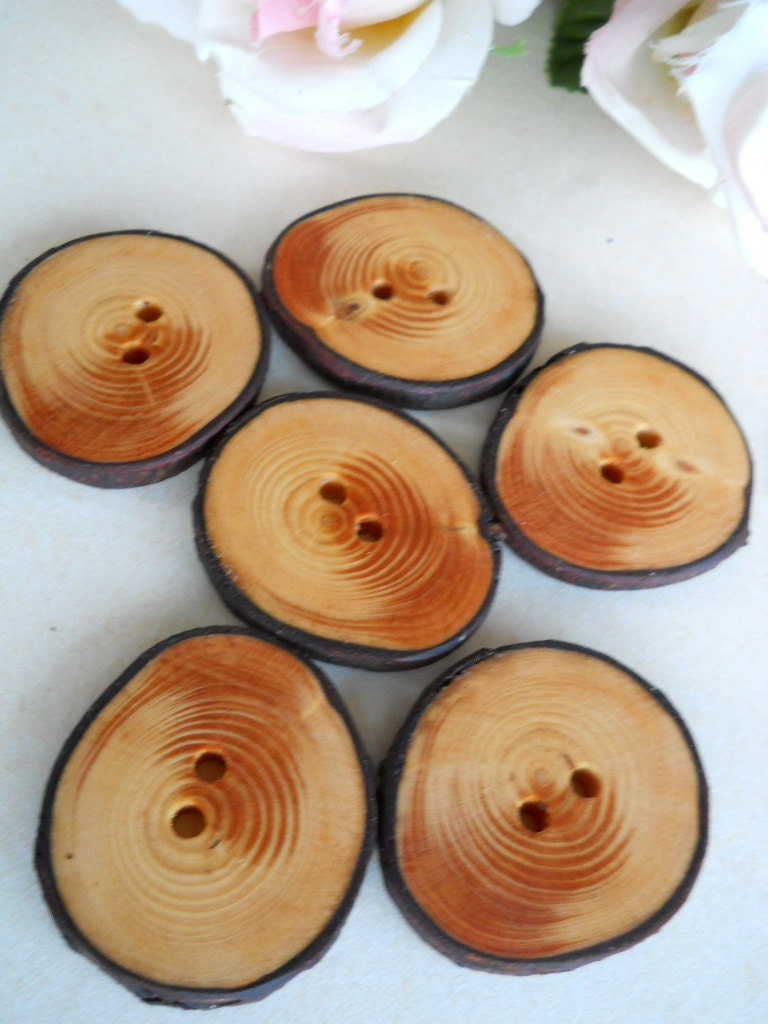Handmade Wood Buttons - Tree Branch Buttons - 6 White Spruce - 1 1/2 x 1 5/8 inch - for Hats, Scarves, Cowls, Pillows, bags