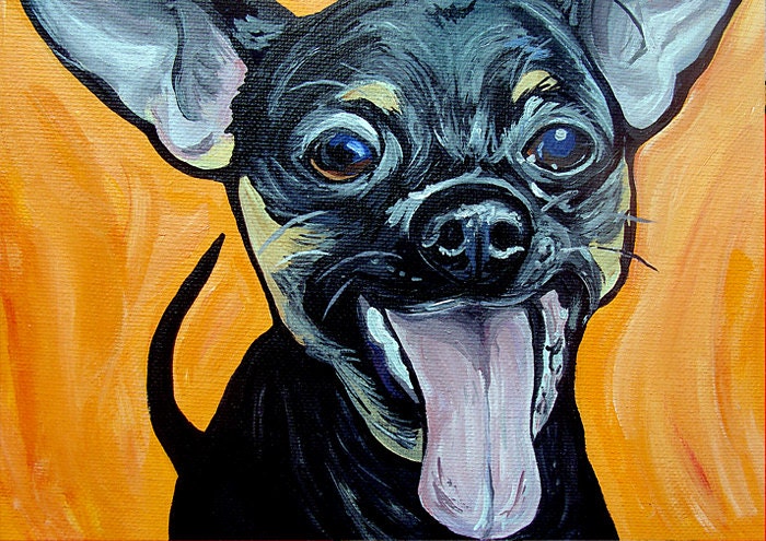 CHIHUAHUA dog art print smiling orange black tan bright colors 8x10