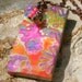Polymer Clay Pendant on Copper Chain Necklace - Summer Flowers in Neon Pink and Green Resin Pendant with Beaded Charms