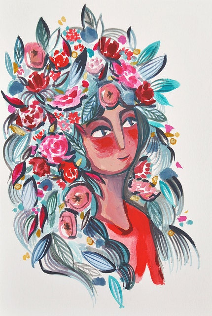 flowers bloom illustration portrai print art drawing A4 size