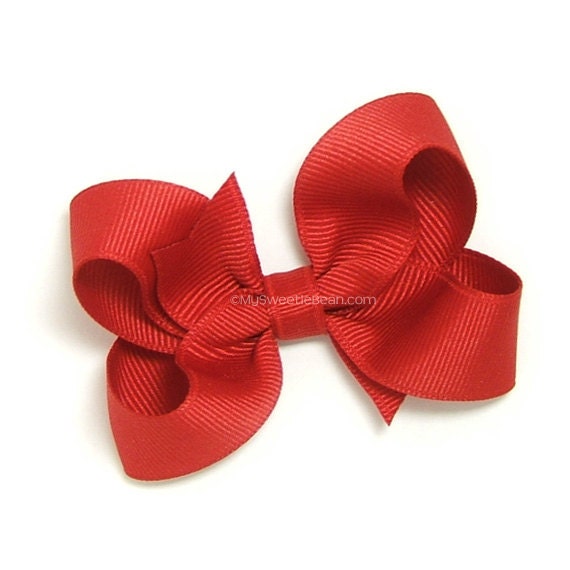 Red Hair Bow, 3 inch Boutique Bow, Solid Color Basic Bow for Babies Girls Toddler Hairbow, Classic Medium Red Bow