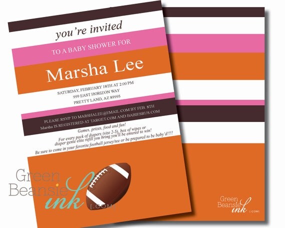 FOOTBALL Printable Party Invitation - Pink, Orange, and Brown Il_570xn