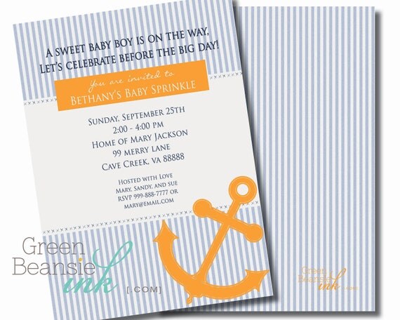 NAUTICAL SEERSUCKER Printable Party Invitation - Blue and Orange Printing Available Il_570xn