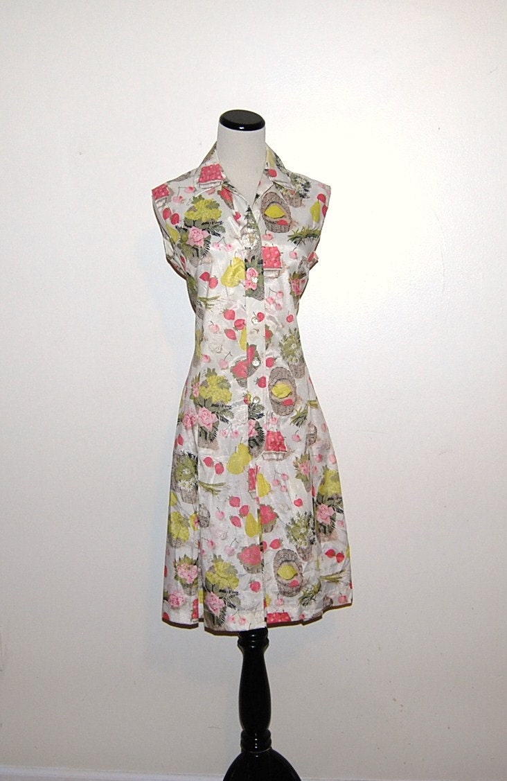Vintage Dress 50s Fresh Garden Print